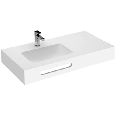 LAVABO MURAL SURFEX A MEDIDA 1200x500 SOFT IZQ. TOALLERO DESAGUE CLICK CLACK AW1194B015EAH002 ROCA, FIBRA PASTA IZQUIERDA Lababos washbasin basin lavavos Lavabos clikc clakc Sanitarios QUICK  Pared