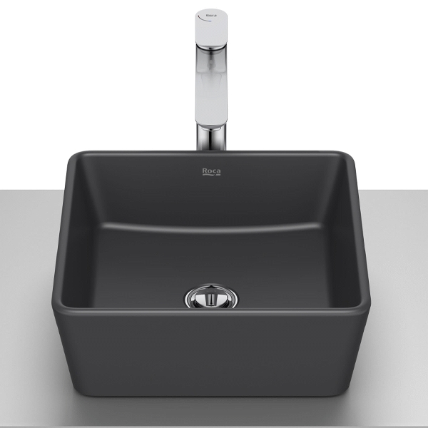 LAVABO CUADRADO SOBRE ENCIMERA MODELO OPTICA NEGRO A327B12080 ROCA, 