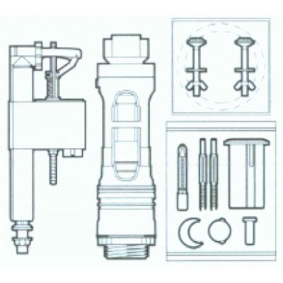 JUEGO COMPLETO DE MECANISMO PARA TANQUE DE DOBLE PULSADOR MERIDIAN-N ALIMENTACION INFERIOR ROCA, Cisterna Mochila Tirador RECAMBIOS REPUESTOS Taza Inodoros Water bater WC tazas vater TANQUE MOCHILA Sanitarios Meridiam W.C. Mecanismos Fontaneria agua