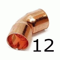 CURVA DE COBRE HEMBRA HEMBRA FIGURA 41 DE 12, HH PARA SOLDAR H/H Semicurvas 45 Semi-Curvas Codos H-H copper