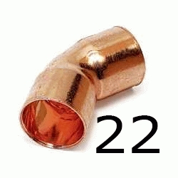 CURVA DE COBRE HEMBRA HEMBRA FIGURA 41 DE 22, HH PARA SOLDAR H/H Semicurvas 45 Semi-Curvas Codos H-H copper