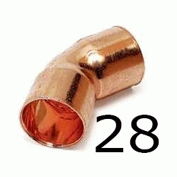 CURVA DE COBRE HEMBRA HEMBRA FIGURA 41 DE 28, HH PARA SOLDAR H/H Semicurvas 45 Semi-Curvas Codos H-H copper