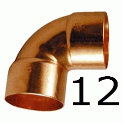 CODO HEMBRA HEMBRA FIGURA 90 DE COBRE DE 12, HH PARA SOLDAR CODOS Cu H/H H-H 90 copper elbows