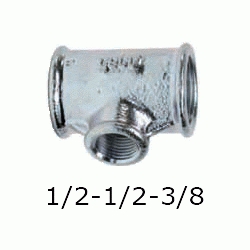 TE REDUCIDA FIGURA 130 DE 1/2" x 1/2" x 3/8" GALVANIZADA, Hierro Galvanizado  1/2-3/8 3/8-1/2 20