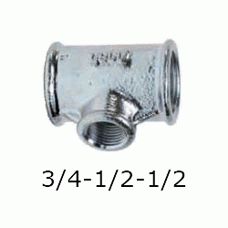 TE REDUCIDA FIGURA 130 DE 3/4" x 1/2" x 1/2" GALVANIZADA, Hierro Galvanizado  3/4-1/2 1/2-3/4 20 25