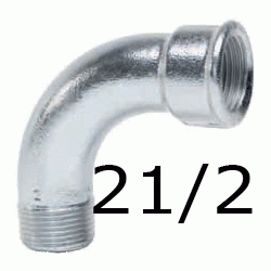 CURVA FIGURA 1 MH DE 21/2" GALVANIZADA, Hierro Galvanizado Macho Hembra 2 1/2 2-1/2 75 (MH) ( MH ) (M-H) ( M-H ) M/H Codo