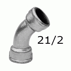 SEMI CURVA HEMBRA HEMBRA FIGURA 41 DE 21/2" GALVANIZADA, Hierro Galvanizado 2 1/2 2-1/2 75 HH H/H H-H Codo