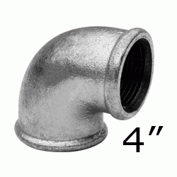 CODO ROSCAS HEMBRA HEMBRA FIGURA 90 DE 4" GALVANIZADO, Hierro Galvanizado HH 110 H/H H-H