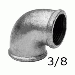 CODO ROSCAS HEMBRA HEMBRA FIGURA 90 DE 3/8" GALVANIZADO, Hierro Galvanizado HH H/H H-H