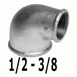 CODO REDUCIDO FIGURA 90 DE 1/2" x 3/8" GALVANIZADO, Hierro Hembra Hembra HH 1/2-3/8 3/8-1/2 20 H/H H-H