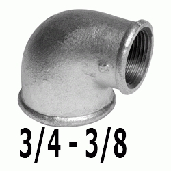 CODO REDUCIDO FIGURA 90 DE 3/4" x 3/8" GALVANIZADO, Hierro Hembra Hembra HH 25 H/H H-H