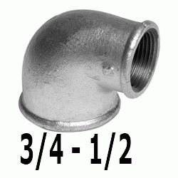 CODO REDUCIDO FIGURA 90 DE 3/4" x 1/2" GALVANIZADO, Hierro Hembra Hembra HH 3/4-1/2 1/2-3/4 20 25 H/H H-H