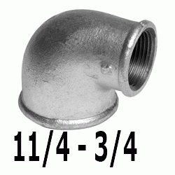 CODO REDUCIDO FIGURA 90 DE 11/4" x 3/4" GALVANIZADO, Hierro Hembra Hembra HH 1 1/4 1-1/4 25 40 H/H H-H