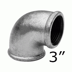 CODO ROSCAS HEMBRA HEMBRA FIGURA 90 DE 3" GALVANIZADO, Hierro Galvanizado HH 90 H/H H-H