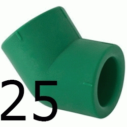 CODO 45 H-HEMBRA 25 MM, CURVA 45 ppr CURBA polipropileno copolimero para polifusionar TERMOFUSIONAR H/H H-H Figura 41 Fg