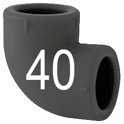 CODO 90 H-HEMBRA N 40 MM, CURVA 90 CURBA ACCESORIOS TERMOFUSINAR polifusionar POLIETILENO PE-100 SYSTEM POLITILENO Negros Negras Repolen H/H H-H Figura 90 Fg