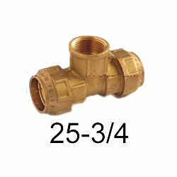 K 65 TE HEMBRA DE METAL MIXTA DE 25x3/4 PARA POLIETILENO, Racor Fittings Polietileno Fitings Accesorio Kas K65 K-65 ROSCA HEMBRA politileno laton Racords Saiplen Sayplen Tuberias Tubos rh