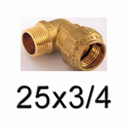 K 64 CODO DE METAL MIXTO MACHO DE 25x3/4 PARA POLIETILENO, Racor Fittings Polietileno Fitings Accesorio Kas K64 K-64 CURVA ROSCA MACHO politileno laton CURBA Terminales Racords TRM  Saiplen Sayplen Tuberias Tubos