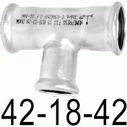 TE REDUCIDA DE 42-18-42 mm EN ACERO INOXIDABLE AISI - 316 PRESSFITTING ISOTUBI, PRESFITTING PRESFITING PRESSFITING PRESFITTING INOX PRENSAR PRESINOX PRESS INOX PRESSINOX