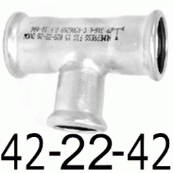 TE REDUCIDA DE 42-22-42 mm EN ACERO INOXIDABLE AISI - 316 PRESSFITTING ISOTUBI, PRESFITTING PRESFITING PRESSFITING PRESFITTING INOX PRENSAR PRESINOX PRESS INOX PRESSINOX