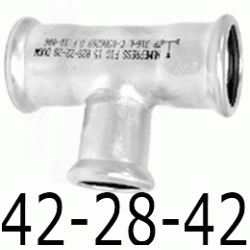 TE REDUCIDA DE 42-28-42 mm EN ACERO INOXIDABLE AISI - 316 PRESSFITTING ISOTUBI, PRESFITTING PRESFITING PRESSFITING PRESFITTING INOX PRENSAR PRESINOX PRESS INOX PRESSINOX