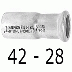 REDUCCION DE 42 - 28 EN ACERO INOXIDABLE AISI - 316 PRESSFITTING ISOTUBI, REDUCTOR PRESFITTING PRESFITING PRESSFITING PRESFITTING INOX PRENSAR PRESINOX PRESS INOX PRESSINOX