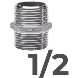 MACHON DOBLE ROSCA M/M ACERO INOX 316 GEBO DE 1/2, 