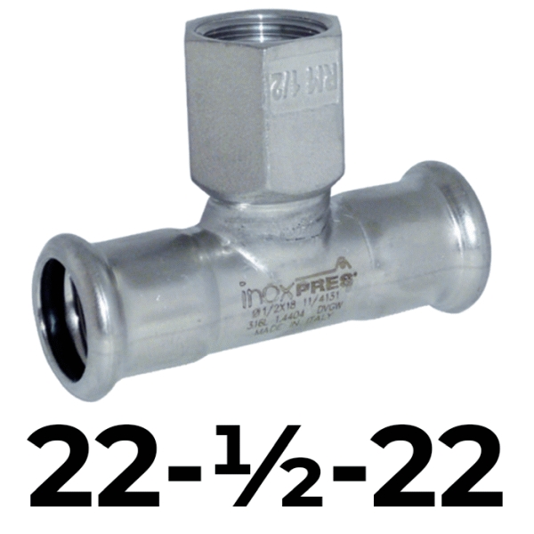 Te rosc. inoxpres 22 - 1/2" - 22  INOX A316L, 