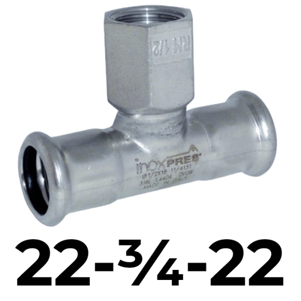 Te rosc. inoxpres 22 - 3/4" - 22  INOX A316L, 