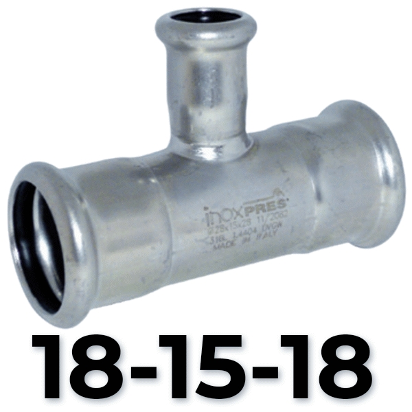 Te red. inoxpres HHH 18 - 15 - 18   INOX A316L+, reducida acero inoxidable