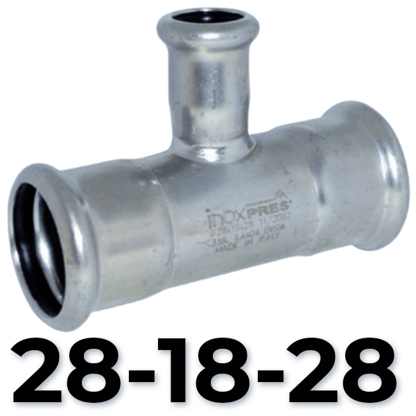 Te red. inoxpres HHH 28 - 18 - 28   INOX A316L, reducida acero inoxidable