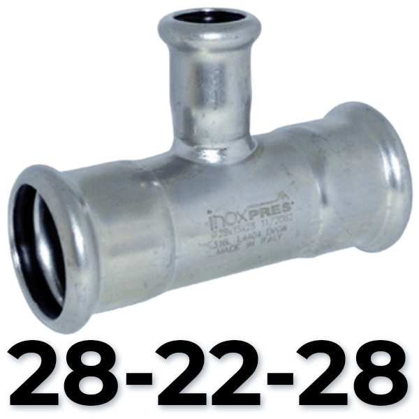 Te red. inoxpres HHH 28 - 22 - 28   INOX A316L, reducida acero inoxidable