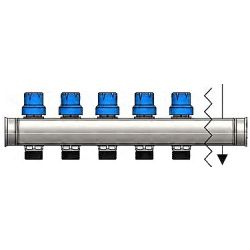 Colector acero inox con valvula termostatiz. 1x8 vias 24x19.distancia entre ejes 50mm FERCO FHH8MV, inoxidable termostatizable DISTRIBUIDOR REPARTIDOR BALBULAS