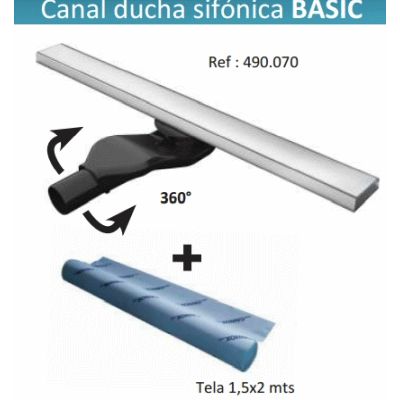 CANAL DE DUCHA SIFONICA BASIC + TELA DE 1500x2000mm CANALETA DE 80x7x3,5 CAINOX, canaleta rejilla sifon plato sumidero sifonica Sifones desagues desages  150/200cm