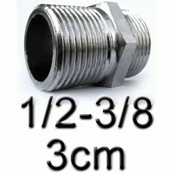 MACHON DE METAL CROMADO REDUCIDO DE 1/2 x 3/8 DE 3cm, DE LATON MM M-M MAMELON CROMO CRO CROMADA 1/2-3/8 3/8-1/2 mechones machones REDUCCIONES Roscados Dobles