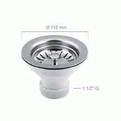 VALVULA DE FREGADERO DE  115 mm CON TAPON CESTA CROMADA REF. 3783 DUCHAFLEX 8436040730744, PARA FREGADERA CROMO CRO CROMADO Tapa BALBULAS Tapones cestillos cestillas ZXZX