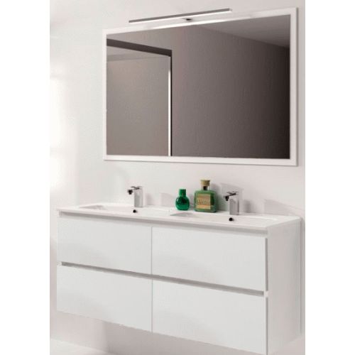 Conjunto Completo BEVERLY 120 4C suspendido (mueble, lavabo, espejo y aplique) Blanco Brillo VALMAN, 