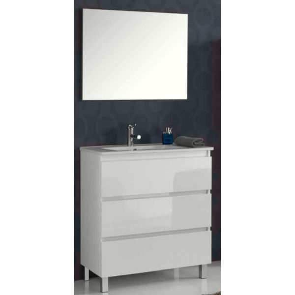 Conjunto Comp. BEVERLY FONDO REDUCIDO 80 3C con patas (mueble+lavabo+espejo+aplique) Blanco VALMAN, 