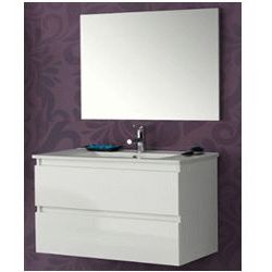 Conjunto Completo BEVERLY 80 2C suspendido (mueble, lavabo, espejo y aplique) Blanco Brillo VALMAN, 