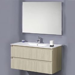 Conjunto  Completo BEVERLY 90 2C suspendido (mueble, lavabo, espejo y aplique) Roble Ulloa VALMAN, 