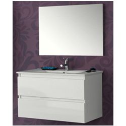 Conjunto Completo BEVERLY 100 2C suspendido (mueble, lavabo, espejo y aplique) Blanco Brillo VALMAN, 