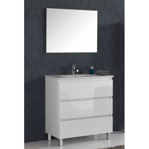 Conjunto Completo BEVERLY 70 3C con patas (mueble, lavabo, espejo y aplique) Blanco Brillo VALMAN, 