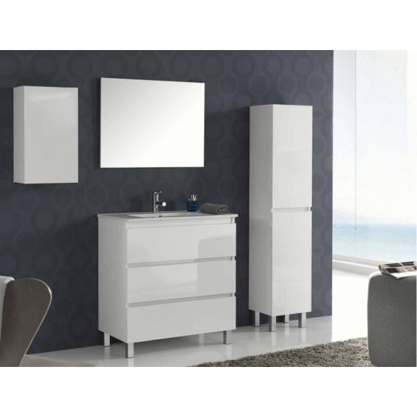 Conjunto Completo BEVERLY 60 3C con patas (mueble, lavabo, espejo y aplique) Blanco Brillo VALMAN, 