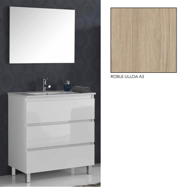 Conjunto completo BEVERLY 80 3C con patas (mueble+lavabo+espejo+aplique) BLANCO 3BE3C8001EA, 