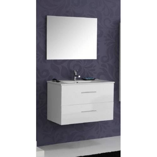 Conjunto Completo SPRING 70 2C stirador gris susp. (mueble, lavabo, espejo y aplique) Blanco Brillo, 