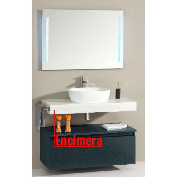 Encimera TERRA 90 con faldn 10cm y soportes a pared Roble Blanco VALMAN, 