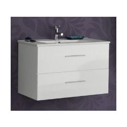 Conjunto SPRING 80 2C tirador plata brillo susp. (mueble y encimera) Blanco Brillo VALMAN, wall hung vanity unit and basin two drawers