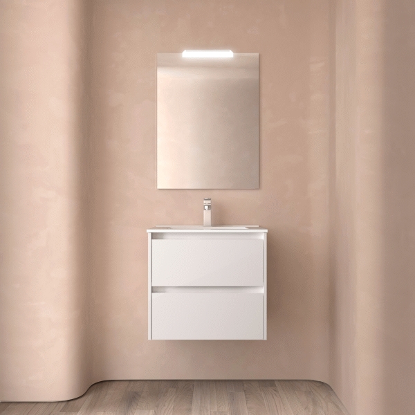 Conjunto completo NOJA 700 2 cajones susp. (mueble+lavabo porcelana+esp+apli) Blanco gloss SALGAR, 