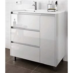 Conjunto ARENYS de 855 (mueble+lavabo)  3 cajones 1 puerta derecha con patas Blanco SALGAR DSCTL, 