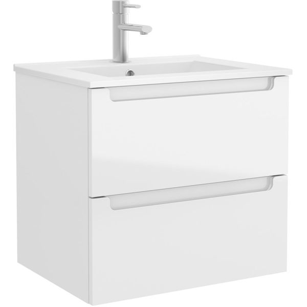 Mueble suspendido MONTERREY de 600mm 2 cajones blanco brillo SALGAR 26675, wall hung vanity unit and basin two drawers